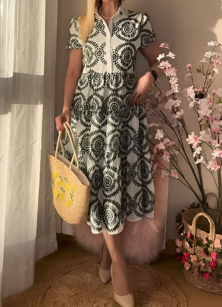 Green Embroidered Print Dress