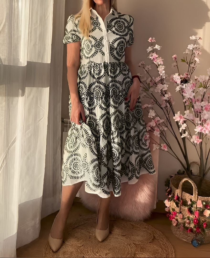 Green Embroidered Print Dress