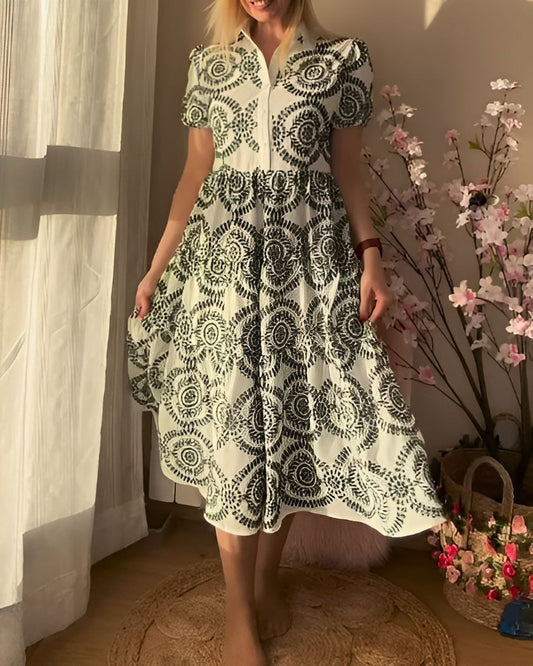 Green Embroidered Print Dress