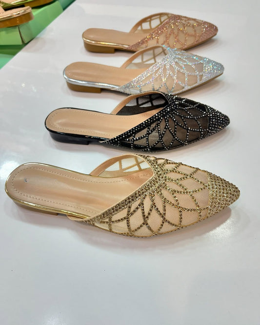 Shiny Pointed Flat Women Slippers