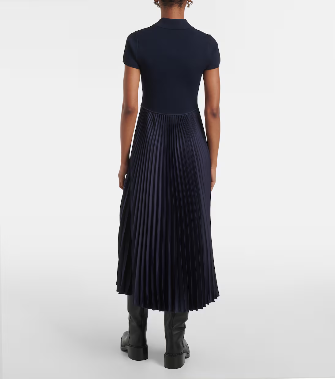 Navy Blue Polo Neck Elegant Dress