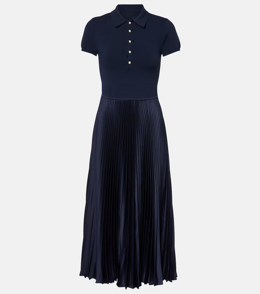 Navy Blue Polo Neck Elegant Dress