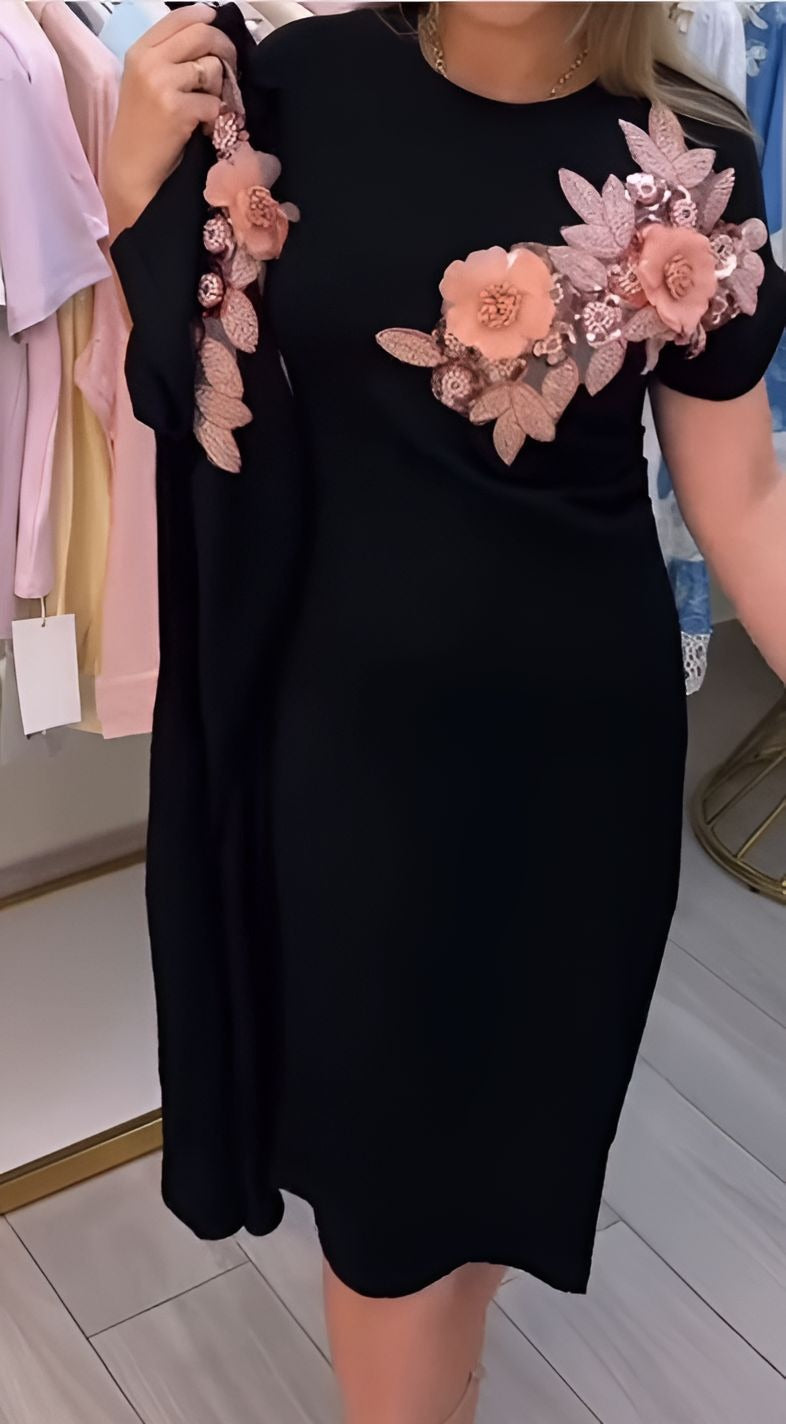 3D Flower Black Elegant Dress