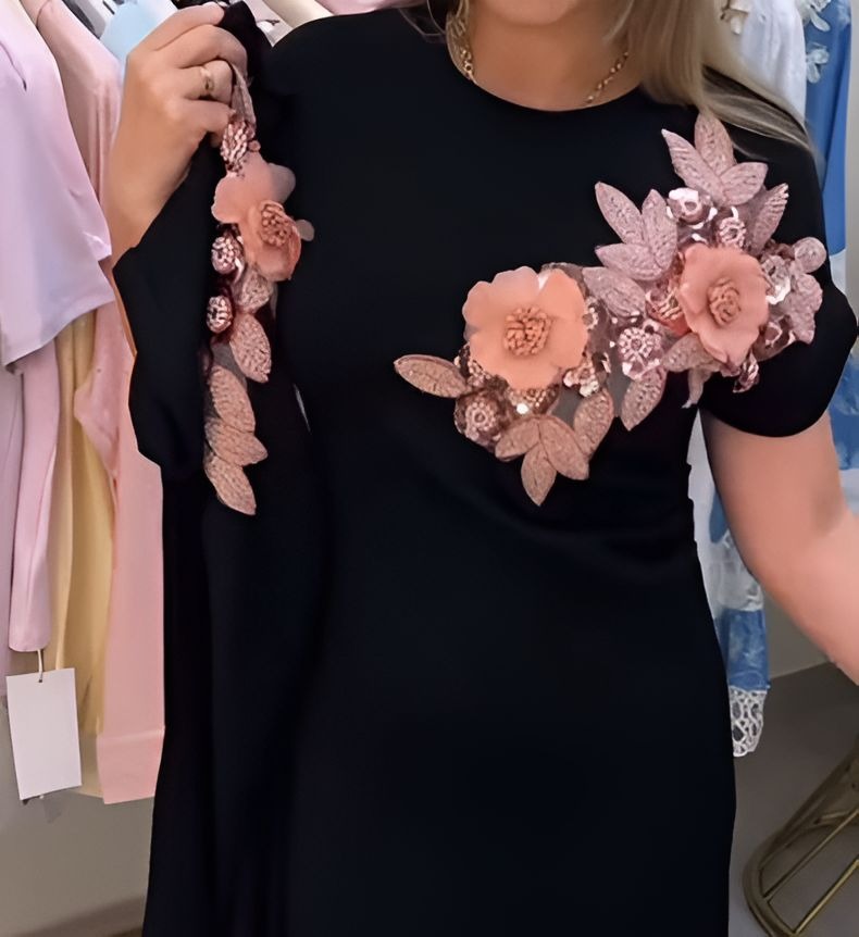 3D Flower Black Elegant Dress