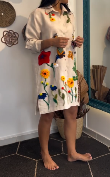 3D Floral Button Dress