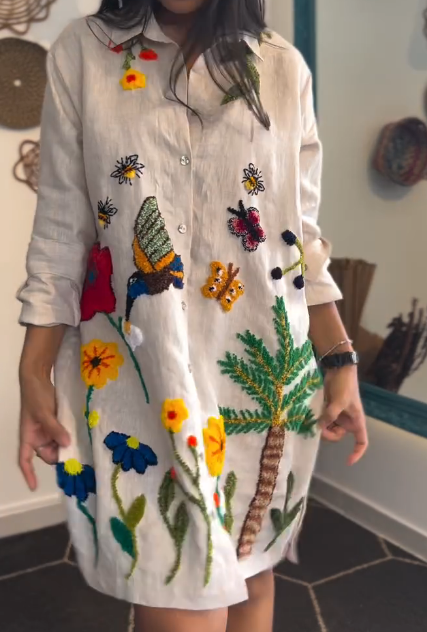 3D Floral Button Dress