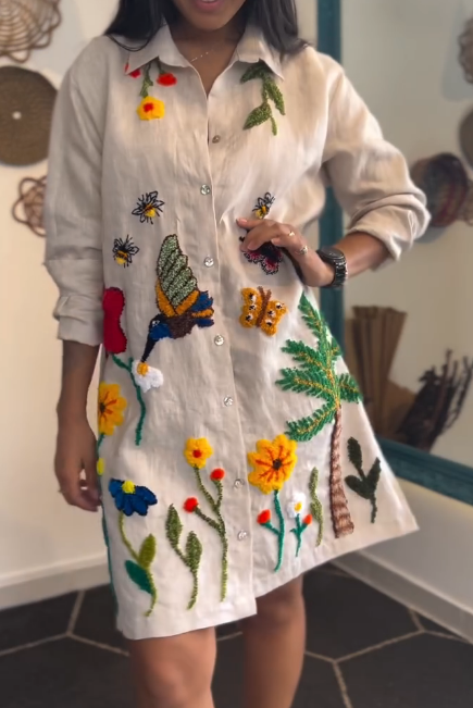 3D Floral Button Dress