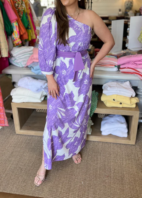 Purple Printed One Shoulder Dress