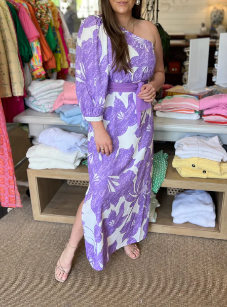 Purple Printed One Shoulder Dress