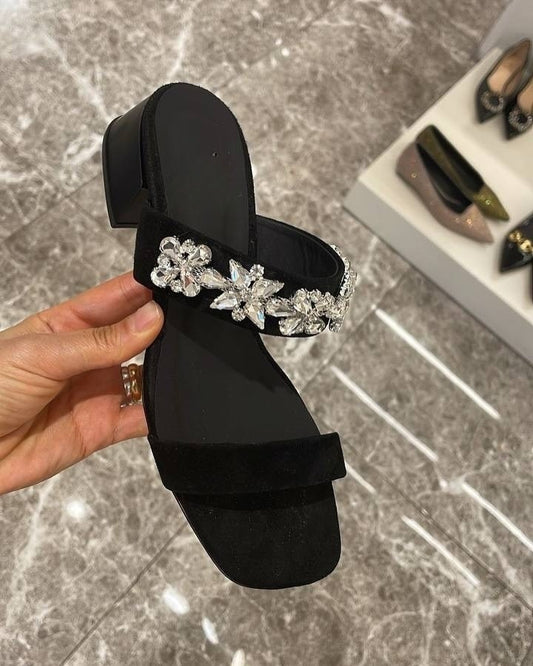Black Elegant Rhinestone Sandals