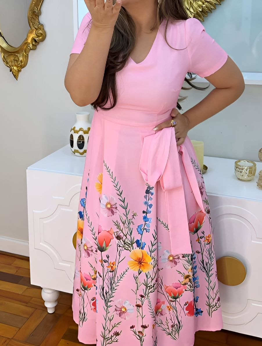 Pink Floral Print Dress