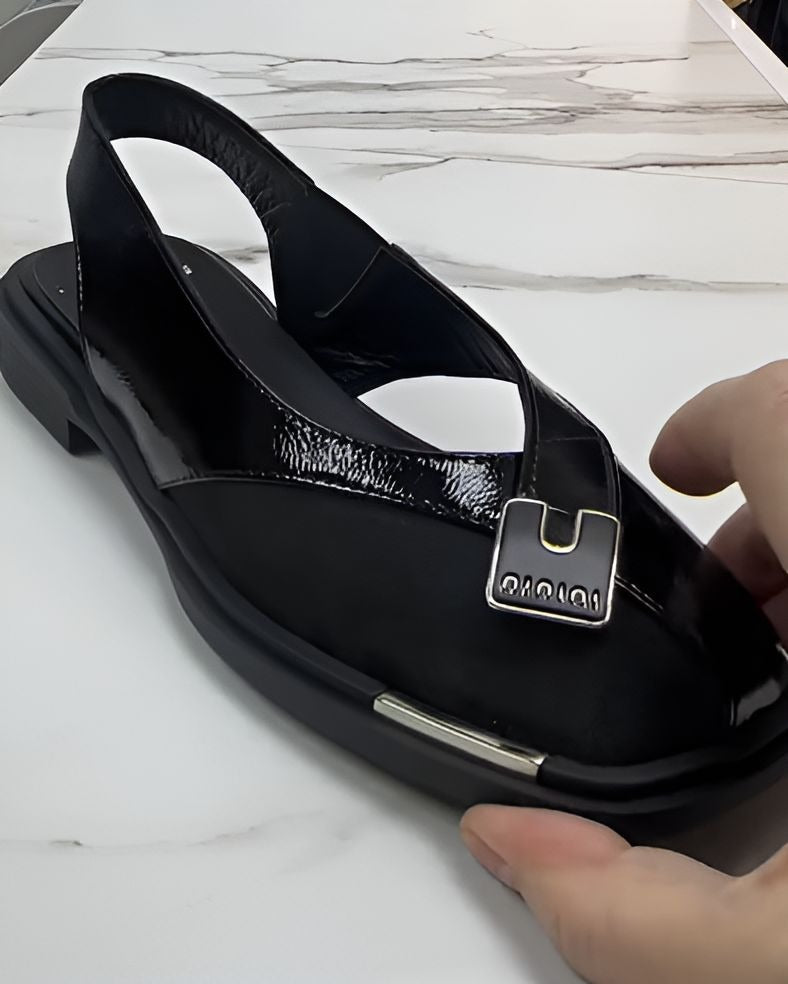 Black Leather Breathable Sandals