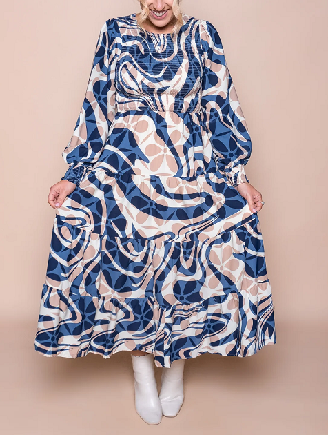 Navy Blue Printed Dress