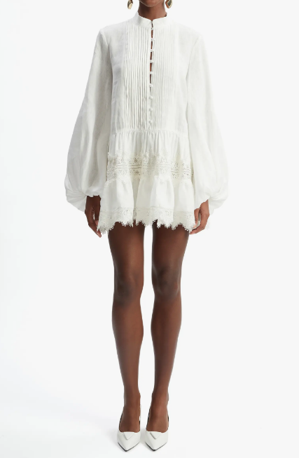 Lace Trim Long Sleeve Minidress