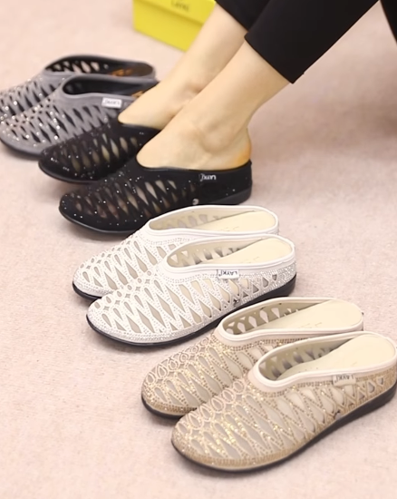 Subtle Glitter Mesh Cut-Out Slippers