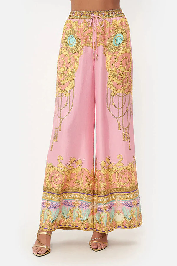 Unique Print Long Sleeve Loose Shirt and Elastic Waist Pants Set
