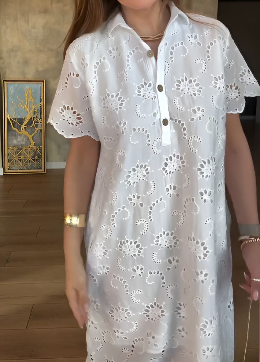 V-neck Button Lace Dress