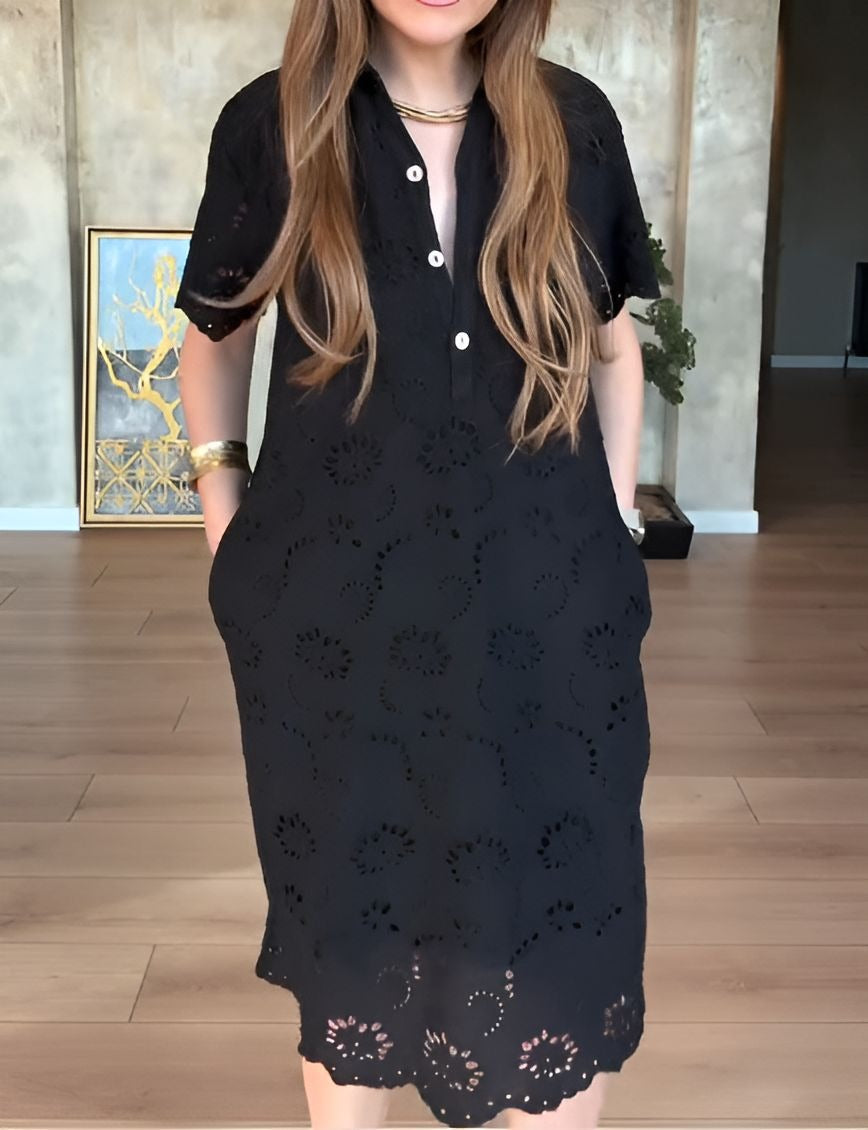 V-neck Button Lace Dress
