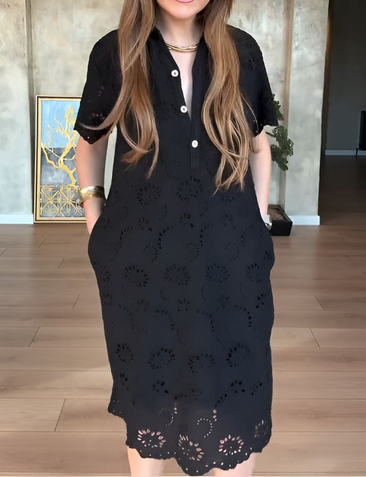 V-neck Button Lace Dress
