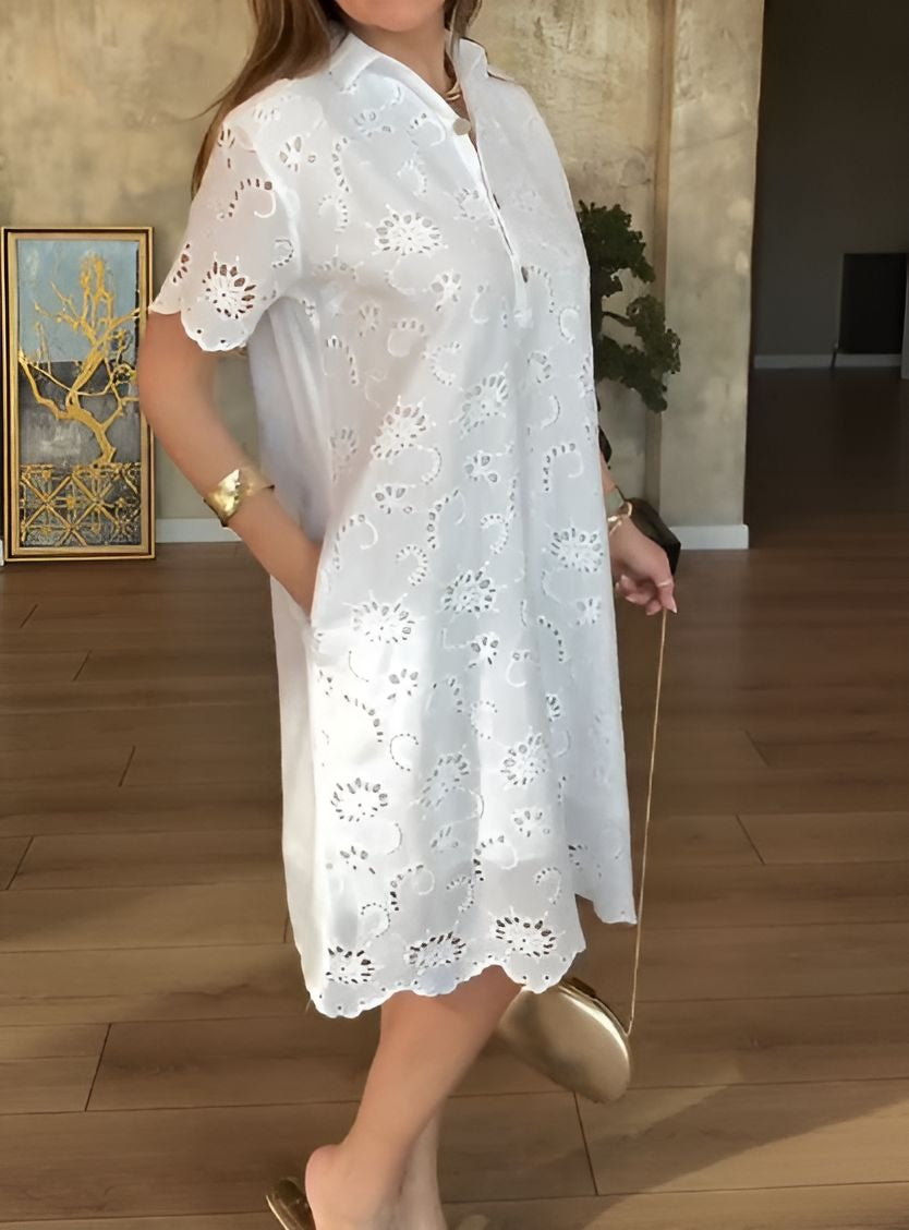 V-neck Button Lace Dress