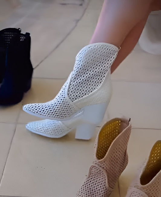 Stylish Mesh Chunky Heel Boots