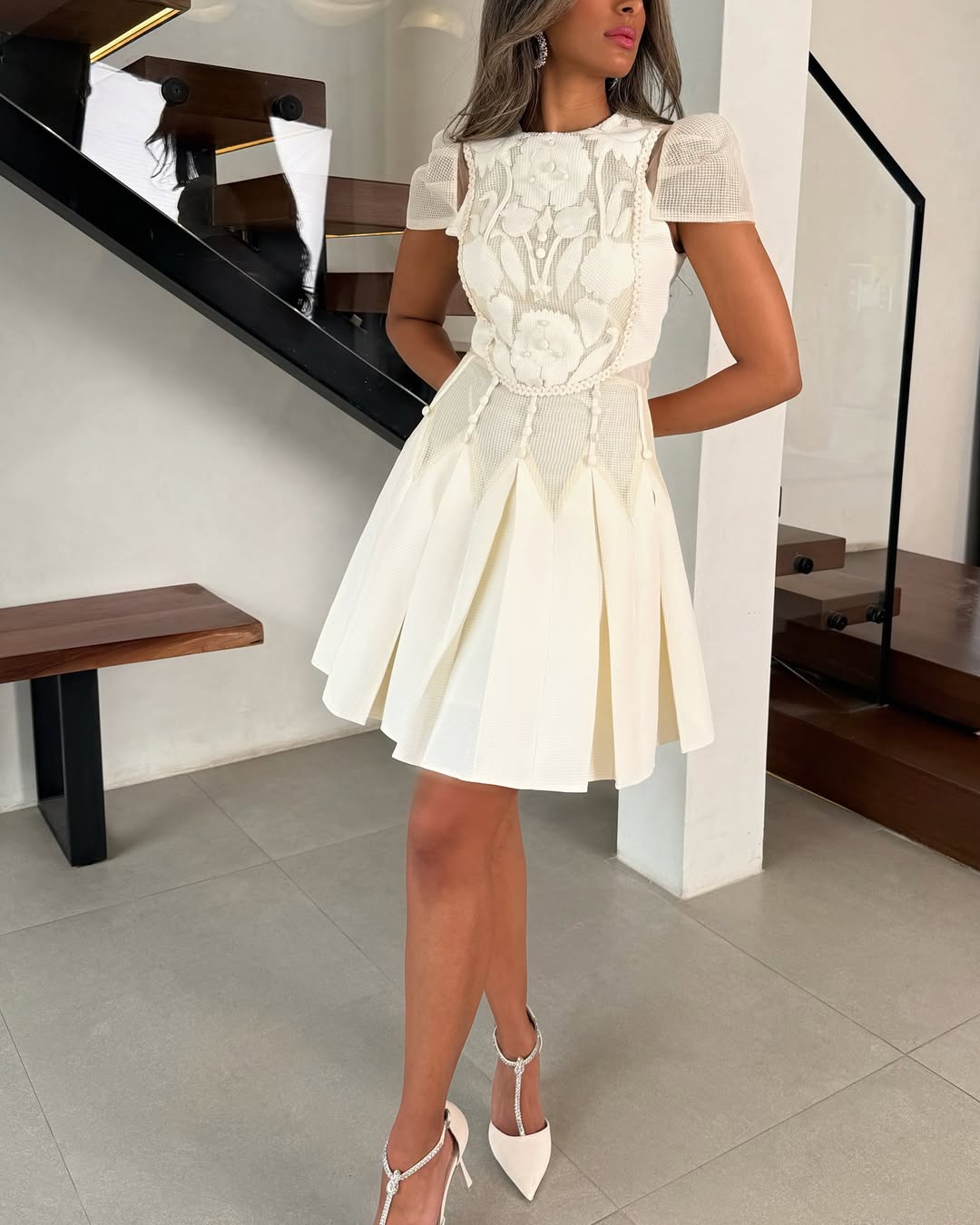 White Elegant Pleated Dress