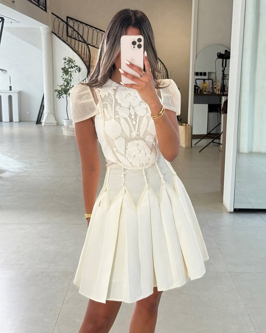 White Elegant Pleated Dress