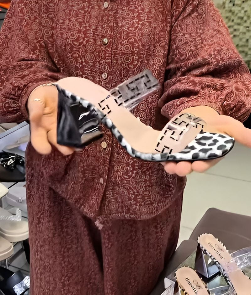 Leopard Print Square Heel Sandals
