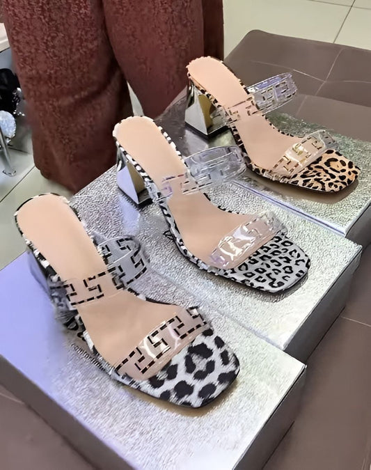 Leopard Print Square Heel Sandals