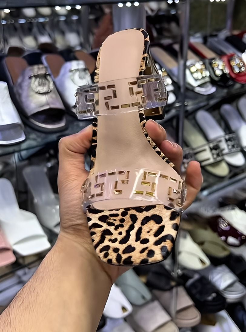 Leopard Print Square Heel Sandals