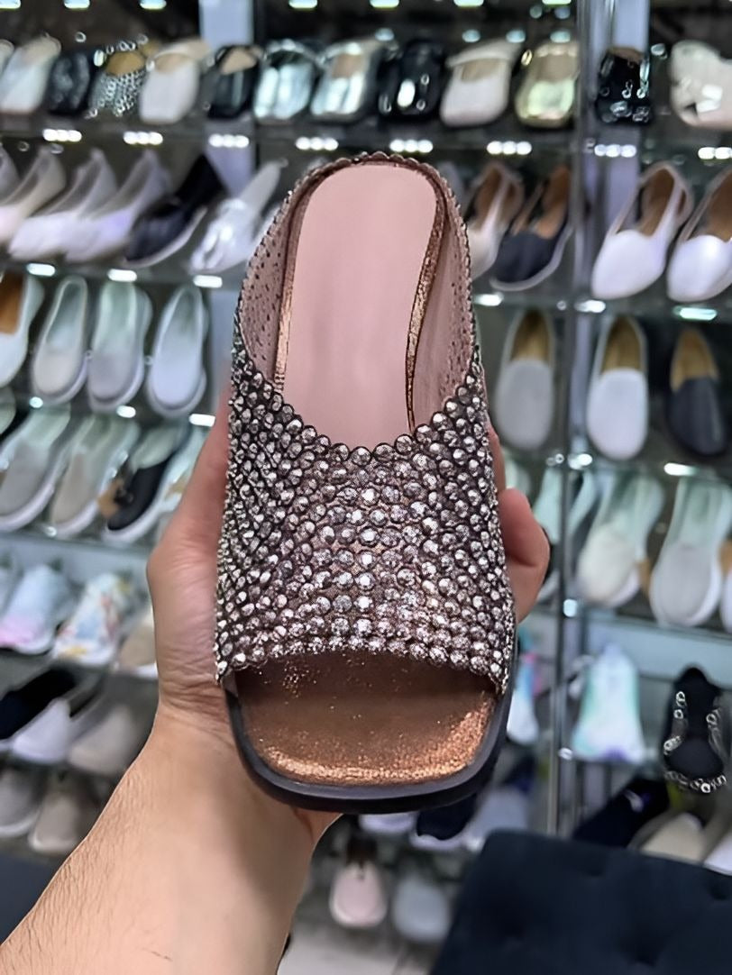 Rhinestone Low-Heel Sandals