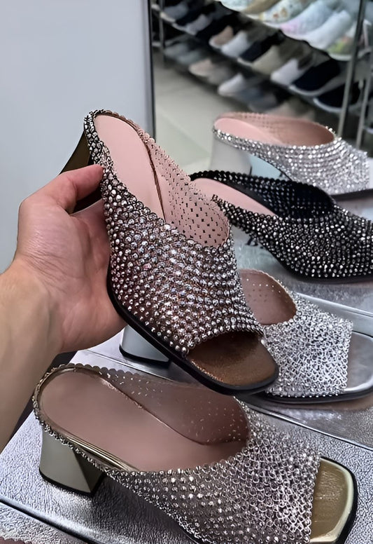 Rhinestone Low-Heel Sandals