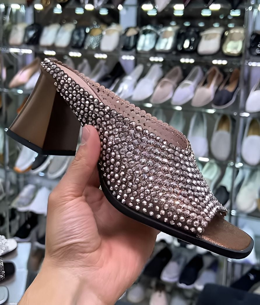 Rhinestone Low-Heel Sandals