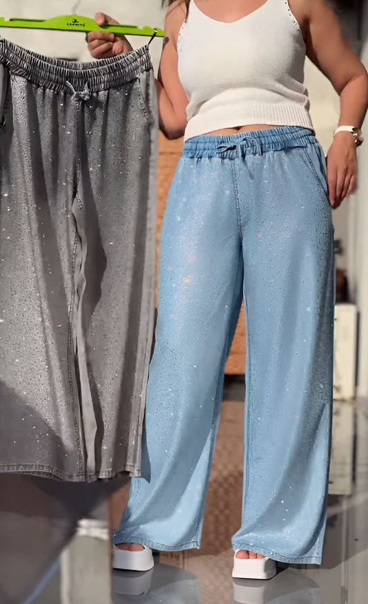 Sequined Elastic Waist Jeans