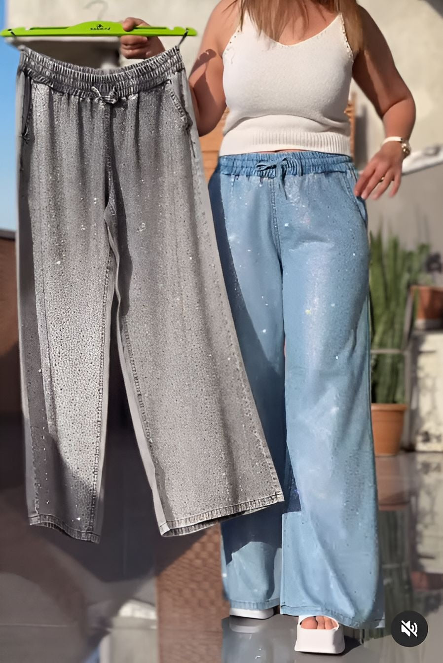 Sequined Elastic Waist Jeans