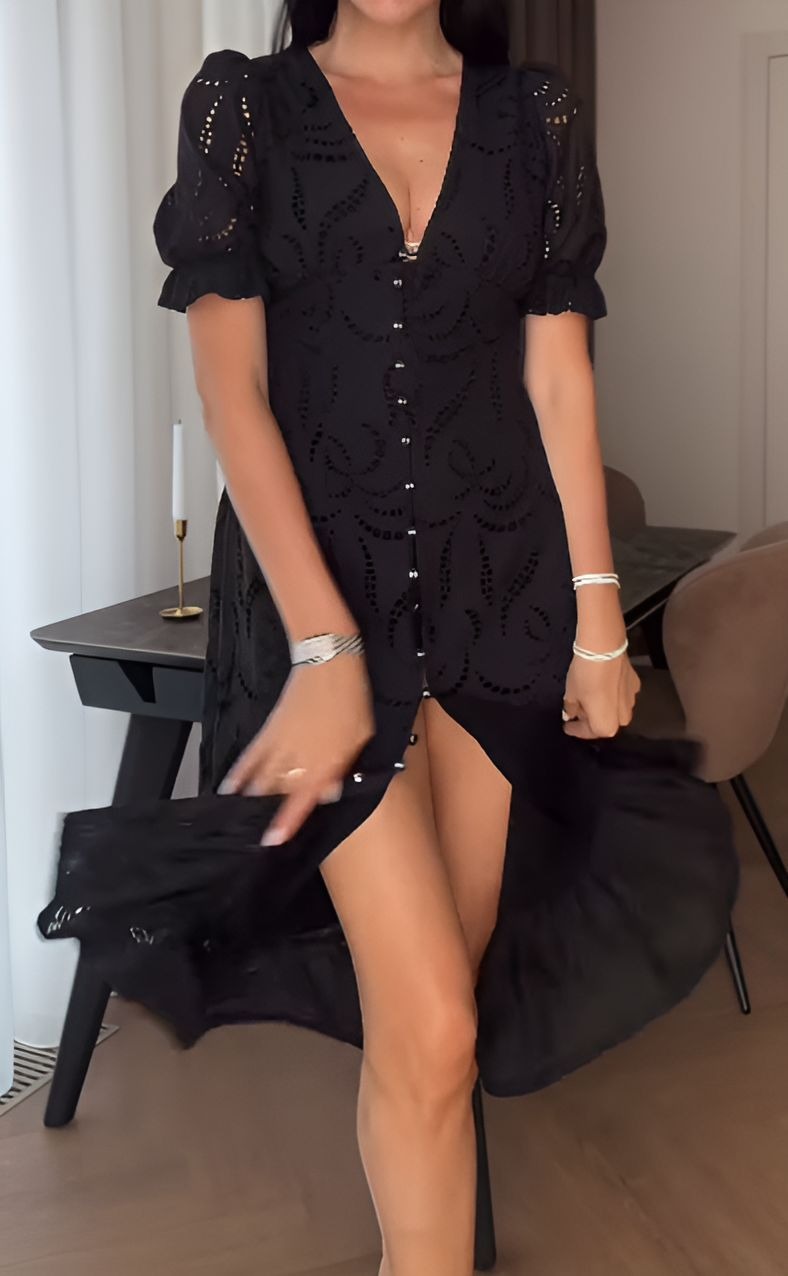 V-Neck Button Lace Dress