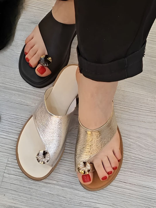 Soft Leather Single Toe Women Slippers