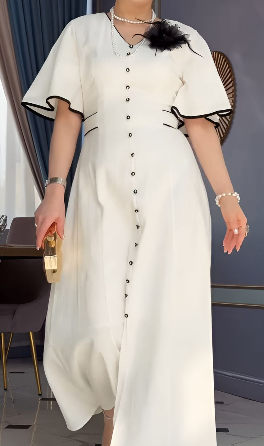 Elegant 3D Flower Decorated Adjustable Belt Dress