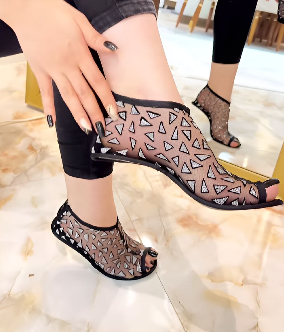 Black Mesh Glitter Sandals