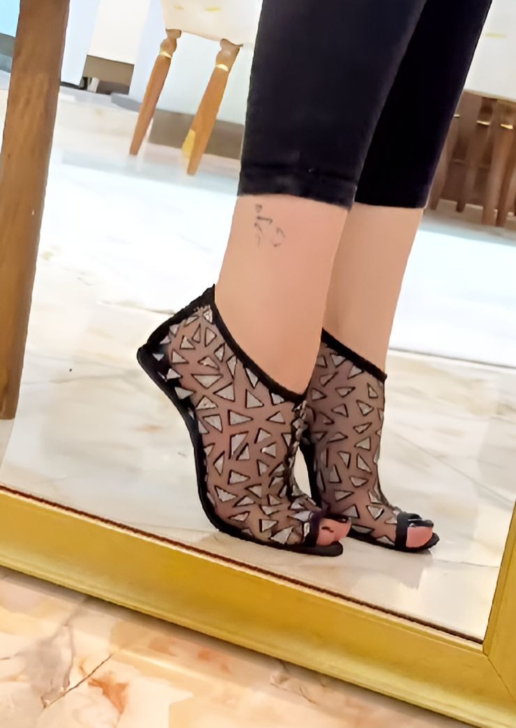 Black Mesh Glitter Sandals