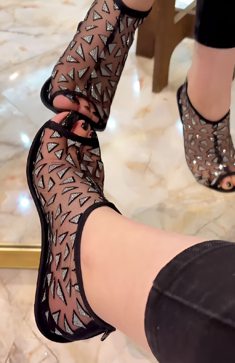 Black Mesh Glitter Sandals