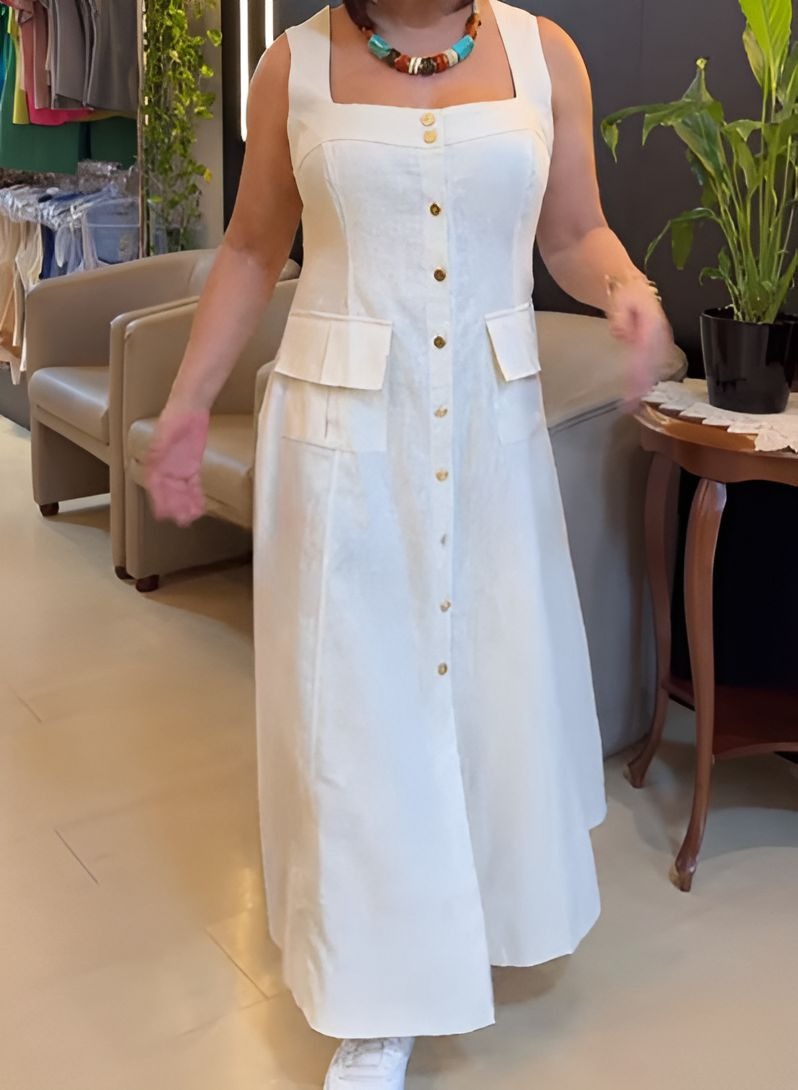 Sleeveless Button Dress with Pockets