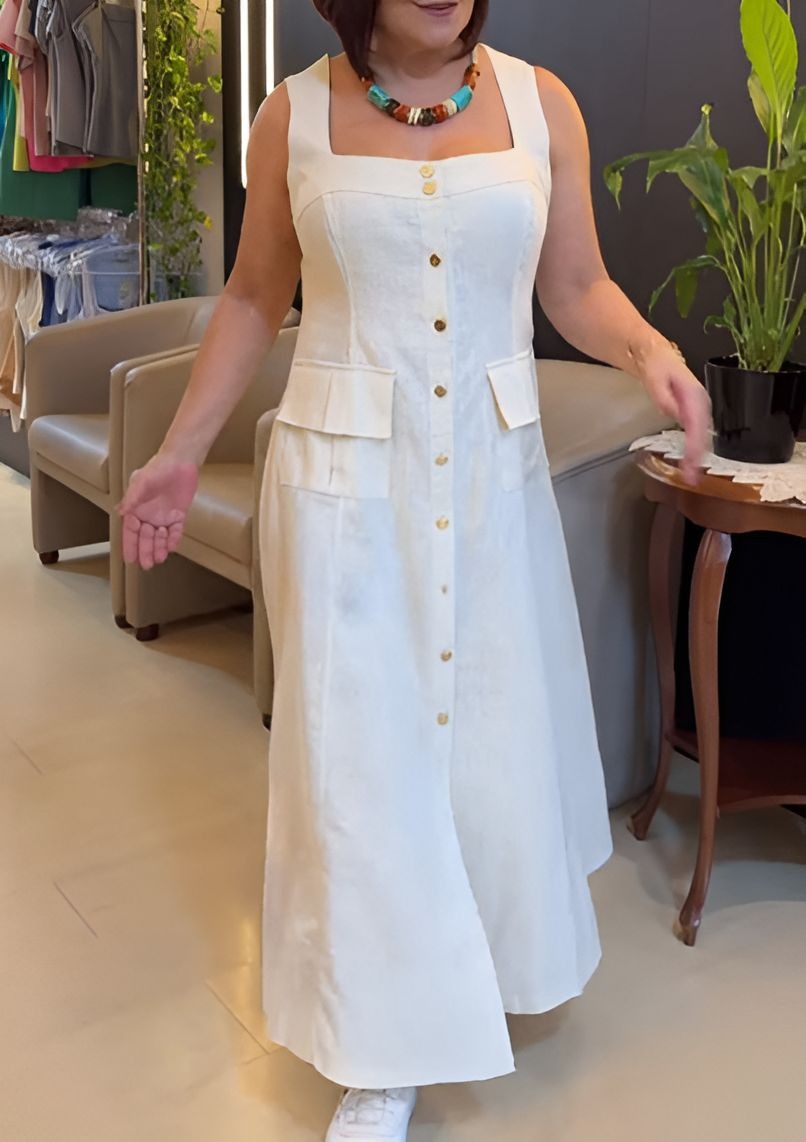 Sleeveless Button Dress with Pockets