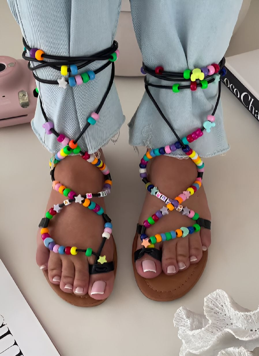 Colorful Beaded Flat Sandals