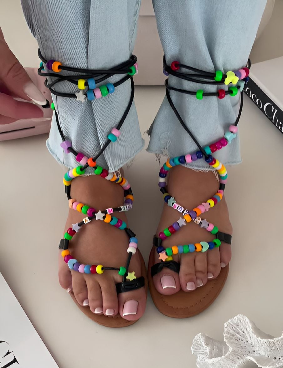 Colorful Beaded Flat Sandals