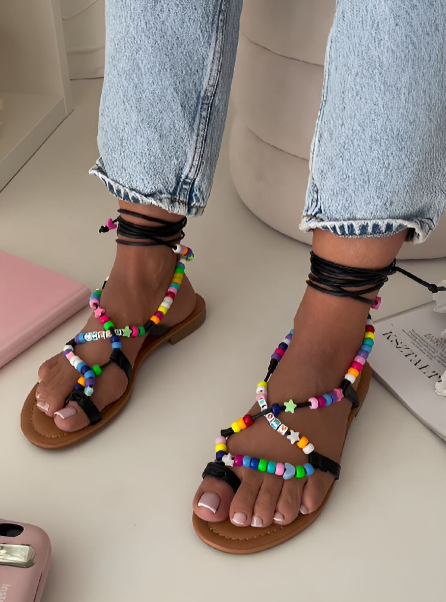 Colorful Beaded Flat Sandals