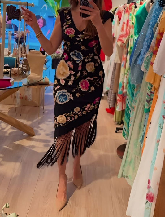 Printed Hem Fringe Dress