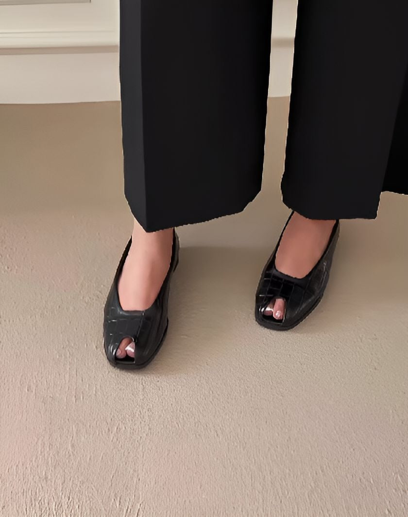 Black Soft Leather Open Toe Women Shoes