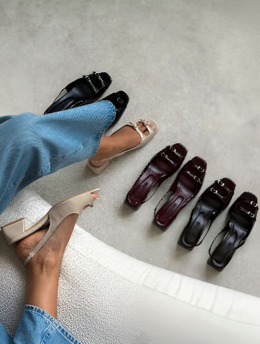 Wrinkled Matte Belt Detailed Low Heel Women's Sandals
