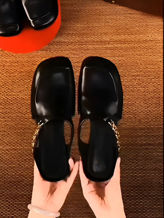 Black Leather Women Sandals
